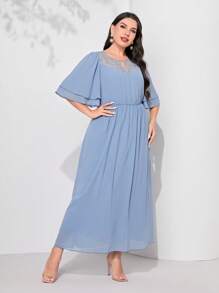 Modelyn Plus Keyhole Neckline Butterfly Sleeve Dress - Baby Blue - View 5