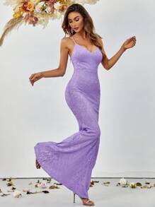 Mermaid Hem Sequin Cami Formal Dress - Mauve Purple - View 3