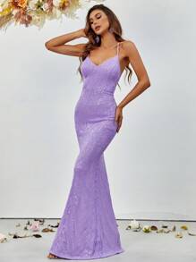 Mermaid Hem Sequin Cami Formal Dress - Mauve Purple - View 4