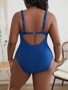 SHEIN Plus Ruffle Trim One Piece Swimsuit - Blue - View 3