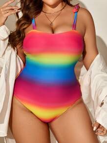 SHEIN Swim Curve 渐变色连体泳衣，适合夏季海滩度假 - 彩色 - 查看 3