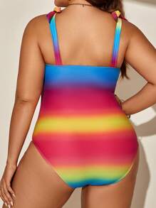 SHEIN Swim Curve 渐变色连体泳衣，适合夏季海滩度假 - 彩色 - 查看 4