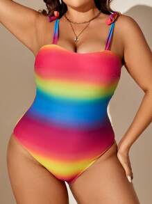 SHEIN Swim Curve 渐变色连体泳衣，适合夏季海滩度假 - 彩色 - 查看 1