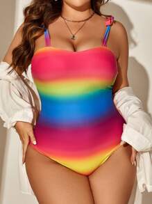 SHEIN Swim Curve 渐变色连体泳衣，适合夏季海滩度假 - 彩色 - 查看 5