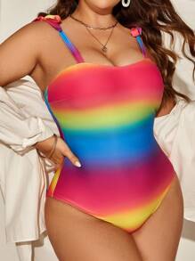 SHEIN Swim Curve 渐变色连体泳衣，适合夏季海滩度假 - 彩色 - 查看 2