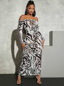 SHEIN SXY 斑馬紋後背繫帶連衣裙 - 黑與白 - 查看 2