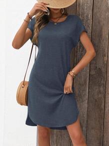 SHEIN LUNE Cut Out Backless Batwing Sleeve Tee Dress - Navy Blue - View 5