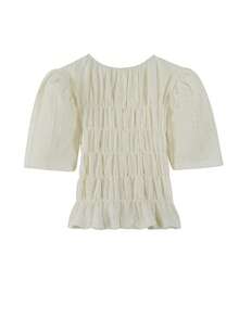 Blusa peplum unicolor de manga farol fruncido - Albaricoque - Ver 2