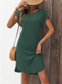 SHEIN LUNE Cut Out Backless Batwing Sleeve Tee Dress - Dark Green - View 2