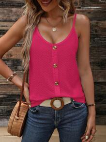 SHEIN LUNE Top de tirantes unicolor con botón delantero - Rosa Fucsia - Ver 1