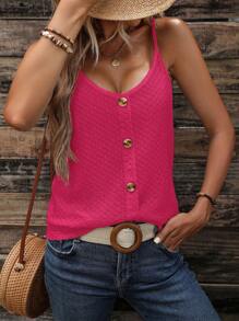 SHEIN LUNE Top de tirantes unicolor con botón delantero - Rosa Fucsia - Ver 3