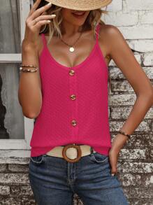 SHEIN LUNE Top de tirantes unicolor con botón delantero - Rosa Fucsia - Ver 6