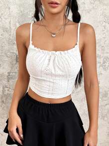 SHEIN Qutie Frill Trim Schiffy Cami Top - White - View 3