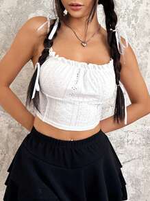 SHEIN Qutie Frill Trim Schiffy Cami Top - White - View 4