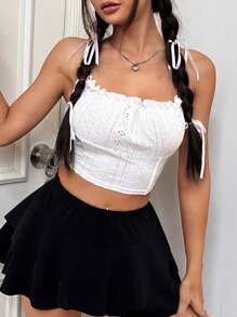 SHEIN Qutie Frill Trim Schiffy Cami Top - White - View 5