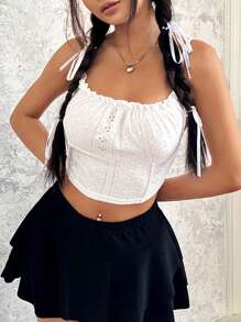 SHEIN Qutie Frill Trim Schiffy Cami Top - White - View 6