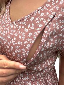 SHEIN 孕婦碎花泡泡袖前打結連衣裙 - 彩色 - 查看 6