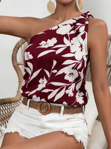 SHEIN Clasi Áo sơ mi nữ Thắt nút Hoa Tất cả trên in Boho - Màu Tím - Xem 2