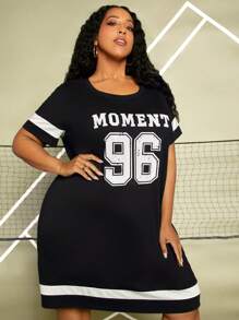 SHEIN CURVE+ Đầm Plus Size Lá thư Giải trí - màu đen - Xem 7
