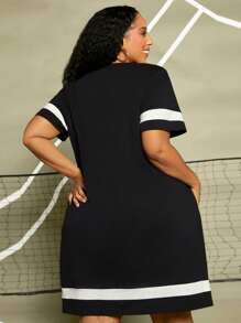 SHEIN CURVE+ Đầm Plus Size Lá thư Giải trí - màu đen - Xem 2