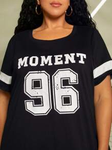 SHEIN CURVE+ Đầm Plus Size Lá thư Giải trí - màu đen - Xem 3