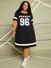 SHEIN CURVE+ Đầm Plus Size Lá thư Giải trí - màu đen - Xem 4