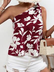 SHEIN Clasi Áo sơ mi nữ Thắt nút Hoa Tất cả trên in Boho - Màu Tím - Xem 5