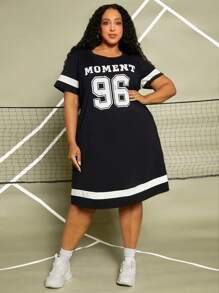 SHEIN CURVE+ Đầm Plus Size Lá thư Giải trí - màu đen - Xem 5