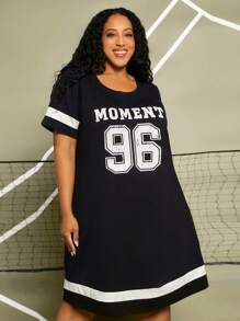 SHEIN CURVE+ Đầm Plus Size Lá thư Giải trí - màu đen - Xem 6