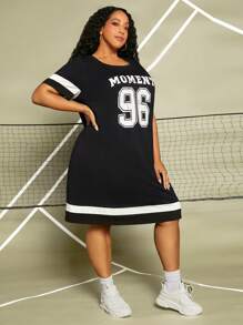 SHEIN CURVE+ Đầm Plus Size Lá thư Giải trí - màu đen - Xem 8