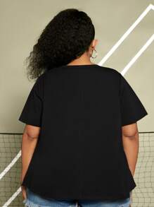 SHEIN CURVE+ 大碼月亮印花T恤 - 黑色 - 查看 2