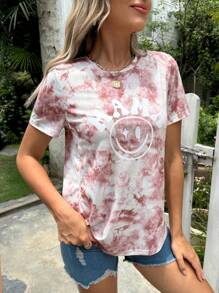 SHEIN Maternidad 1 pieza Camiseta con estampado de dibujos animados de tie dye amamantamiento