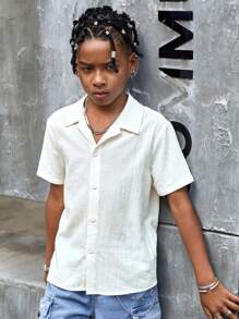 SHEIN Áo sơ mi Trai Nút Slogan Ngọn lửa Giải trí - trắng - Xem 4