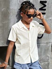 SHEIN Áo sơ mi Trai Nút Slogan Ngọn lửa Giải trí - trắng - Xem 5