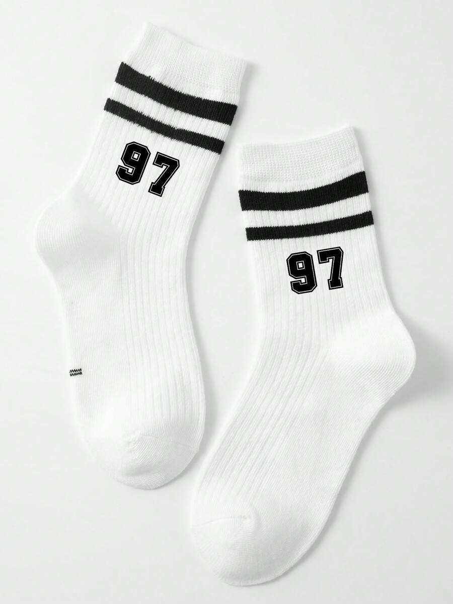 Niños 1 par Calcetines deportivos de rayas & con patrón de número de tela para vida diaria - Blanco y Negro - Ver 1