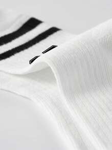 Niños 1 par Calcetines deportivos de rayas & con patrón de número de tela para vida diaria - Blanco y Negro - Ver 3