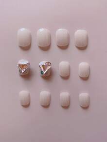 Nâng cấp ngay lập tức vẻ ngoài của bạn với 24 chiếc Bộ móng tay giả hình trái tim 3D hình vuông ngắn trang trí toàn bộ - Nhiều màu - Xem 4