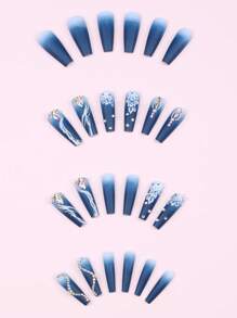 24pcs Long Coffin Rhinestone Decor Fake Nail & 1sheet Tape & 1pc Nail File Press On Nails Nail Supplies - Multicolor - View 3