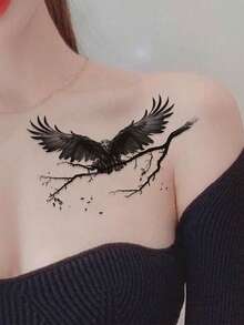 1 hoja Pegatina tatuaje con águila patrón - Negro - Ver 3