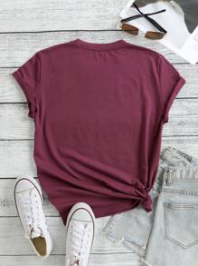 INAWLY Áo thun nữ Lá thư Nhiệt đới Giải trí - Màu Đỏ Sâu - Xem 2