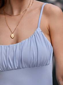 SHEIN Frenchy 胸部褶皺吊帶上衣 - 淺藍色 - 查看 2