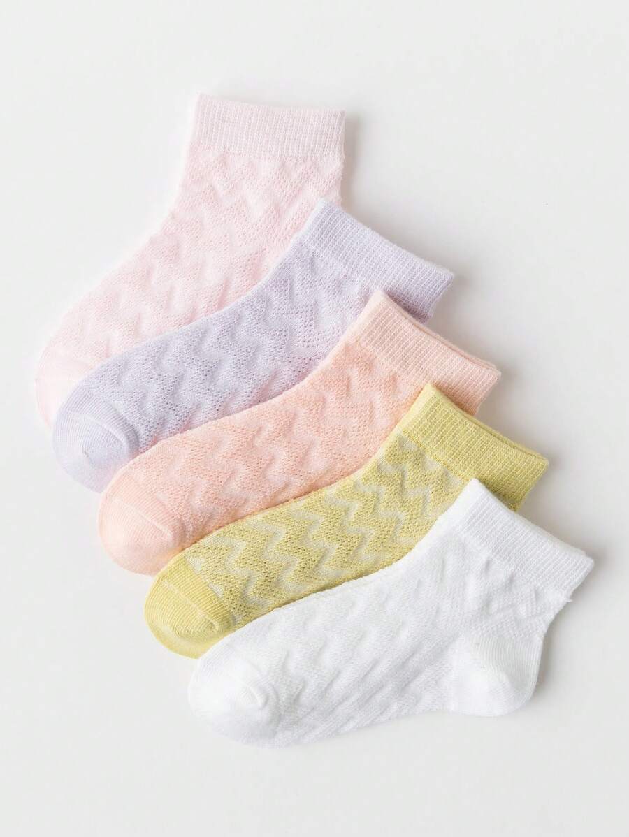 5對女孩鋸齒紋細節透氣短襪適用於日常生活 - 彩色 - 查看 1