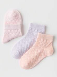 5對女孩鋸齒紋細節透氣短襪適用於日常生活 - 彩色 - 查看 2