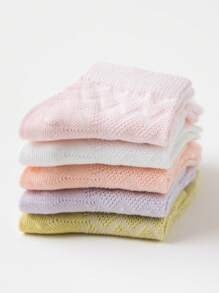 5對女孩鋸齒紋細節透氣短襪適用於日常生活 - 彩色 - 查看 3