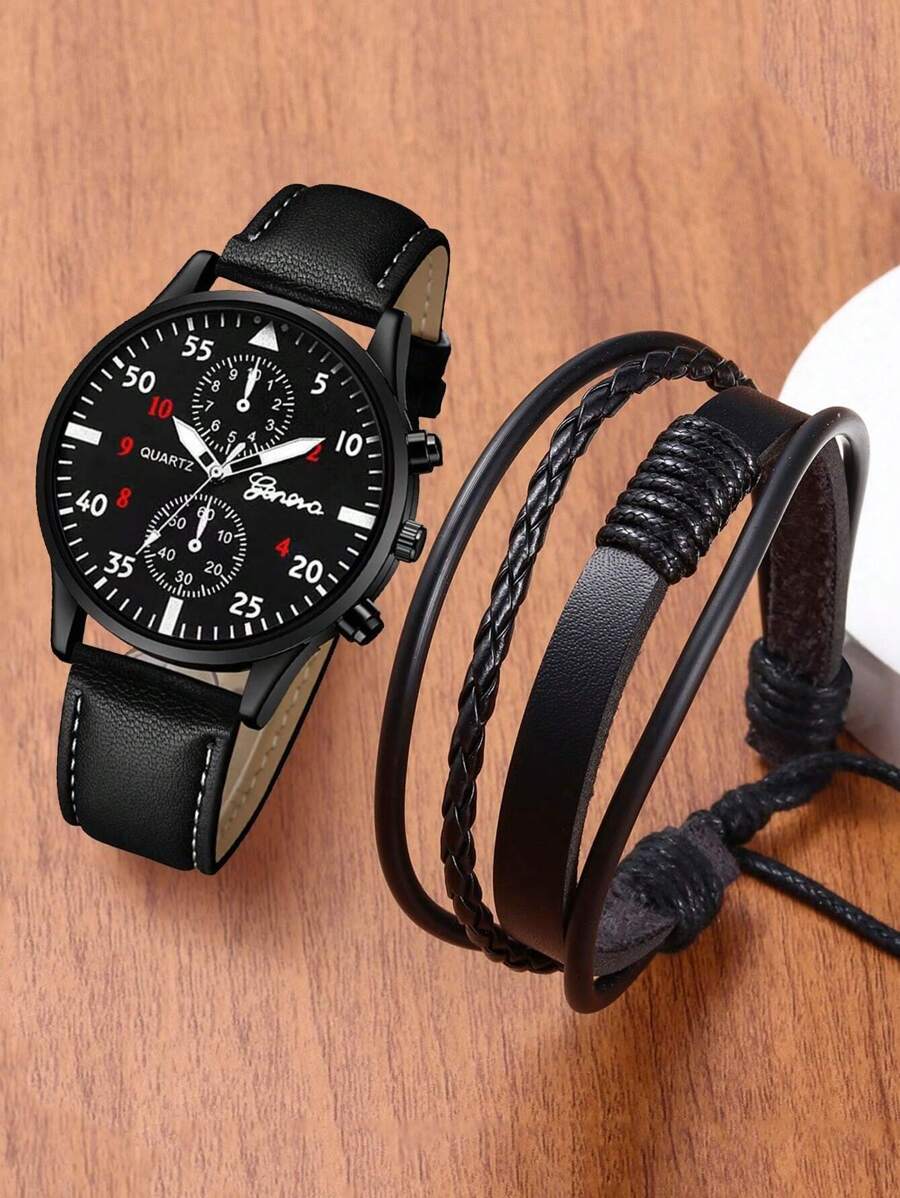 2pcs Digital Leather Boy's Watch Leather Bracelet Jewelry Sports & Leisure - Black - View 1