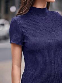 SHEIN Frenchy Mock Neck Tee & Wide Leg Pants - Purple - View 2