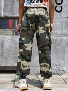 SHEIN Boys Camo Print Flap Pocket Side Drawstring Waist Cargo Trousers - Multicolor - View 2