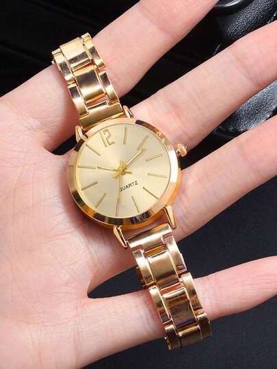 1pc Fresh And Simple And Compact Digital Circular Pointer Gold Alloy With Quartz Watch Junior And Senior High School Sports And Leisure Watch To Send Girls And Daughters The Best Quality Exquisite Gifts During The Graduation Season
