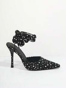 SHUZIA Faux Leather Polka-Dot Pointy Toe Pumps - Black - View 3