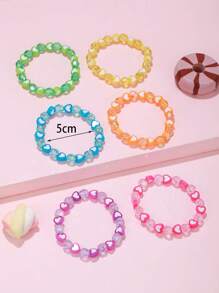 6pcs Girls Heart Decor Cute Beaded Bracelet For Daily Decoration - Multicolor - View 3